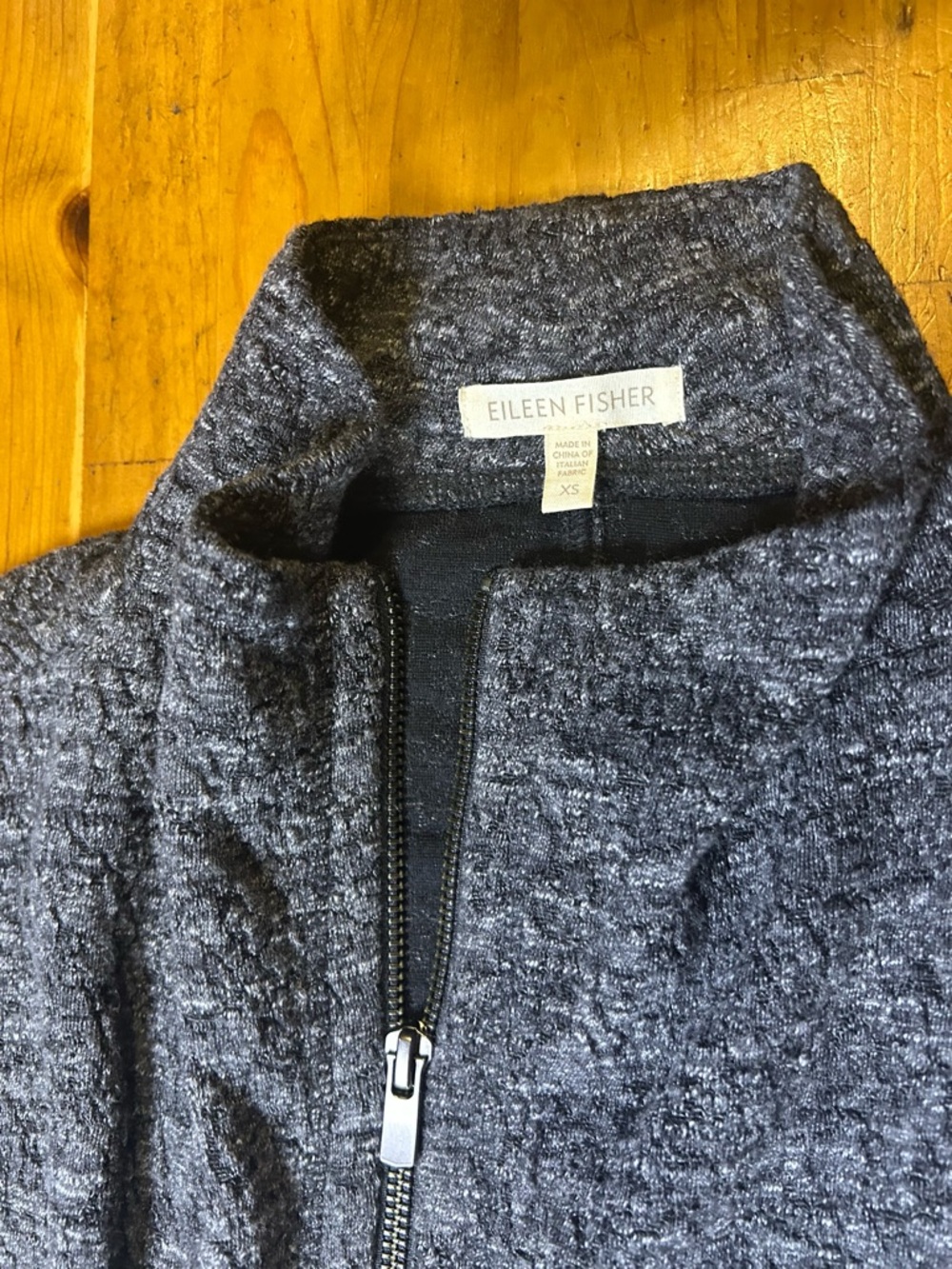 Eileen Fisher Charcoal Gray Zip-Up Sweater Jacket
